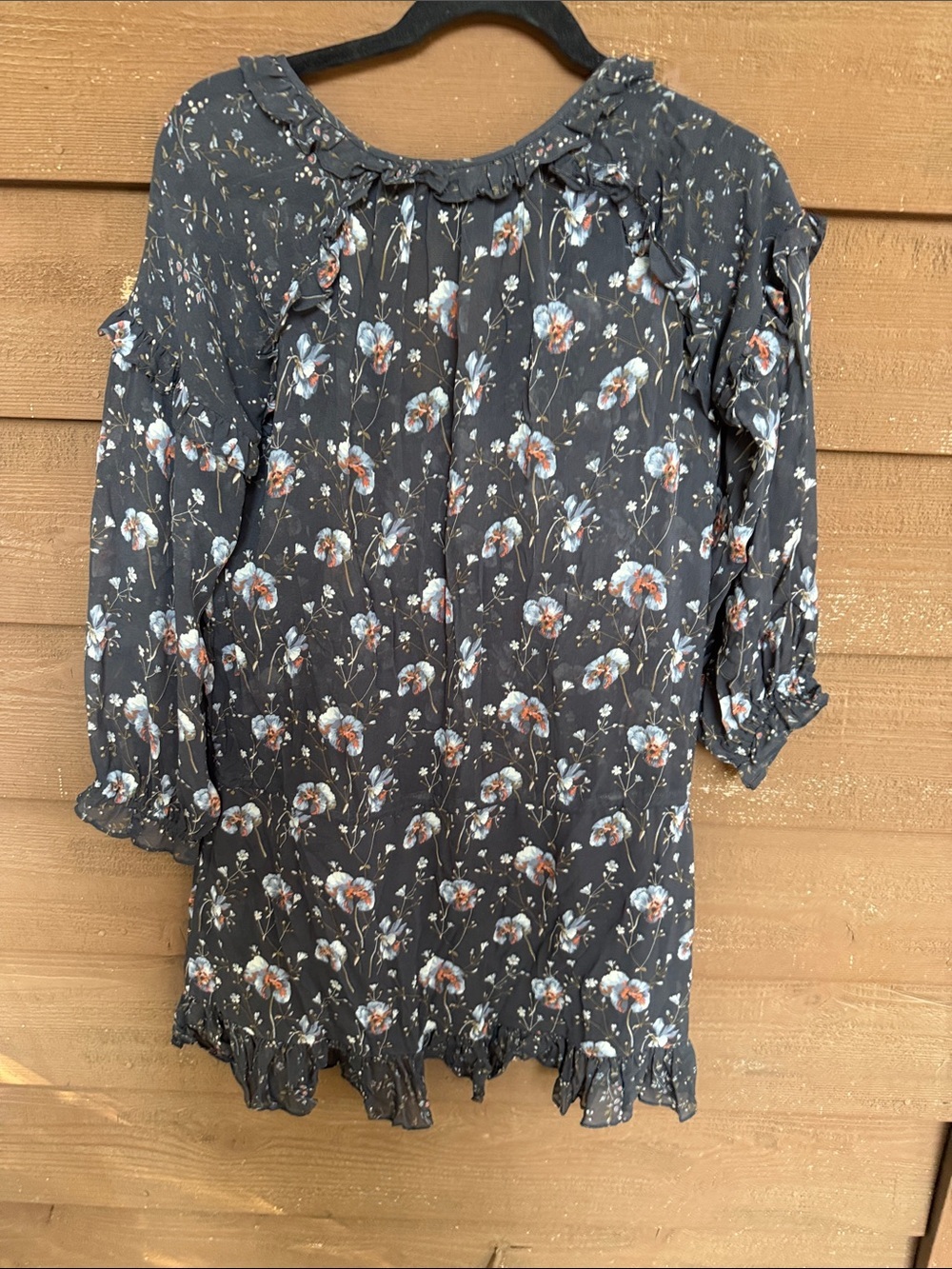Ulla Johnson Charcoal Gray Floral Mini Dress with Ruffle Trim size 0 - Picture 5 of 5